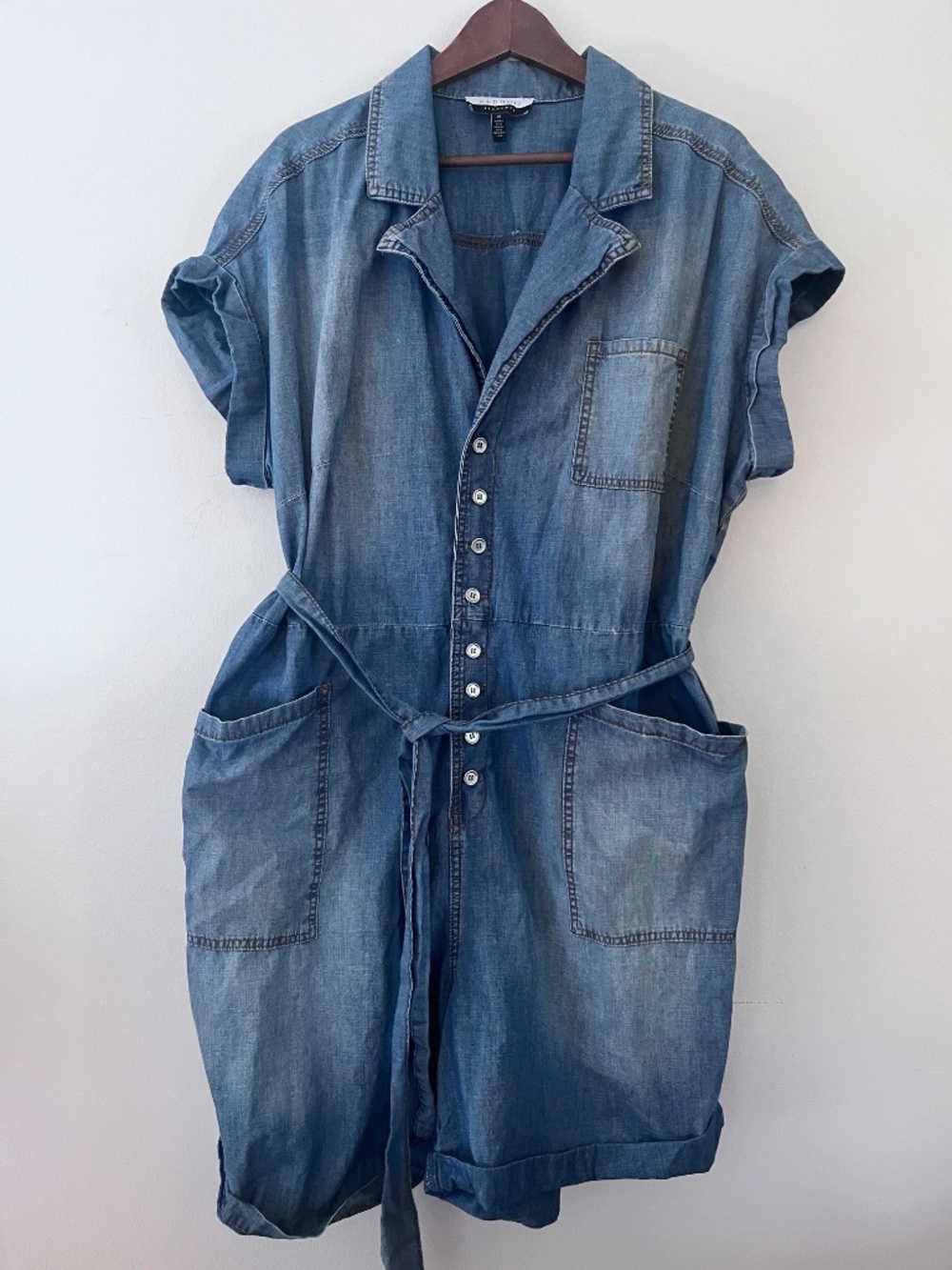 Eloquii Elements Lightweight Denim Belted Shorts Romper Short Sleeve Size 20 - Picture 3 of 10